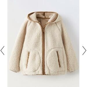 Zara Fleece Hooded Jacket Beige Zip Lined Baby Toddler 18-24 Months
